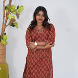 Maroon ajrakh cotton kurti