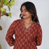 Maroon ajrakh cotton kurti