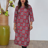 Maroon ajrakh camel printed cotton kurti