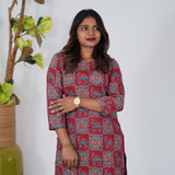 Maroon ajrakh camel printed cotton kurti