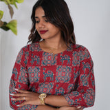Maroon ajrakh camel printed cotton kurti