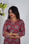 Maroon ajrakh camel printed cotton kurti