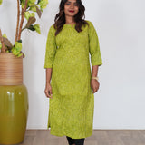 Lime green pintex cotton kurti
