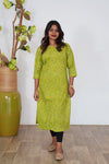 Lime green pintex cotton kurti