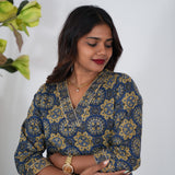 Navy blue ajrakh cotton kurti