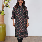 Black with red roses cotton kurti
