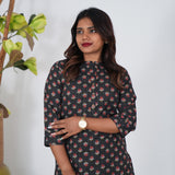 Black with red roses cotton kurti