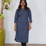 Royal blue floral cotton kurti