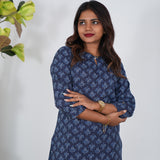 Royal blue floral cotton kurti