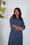 Royal blue floral cotton kurti