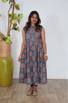 Peacock blue ajrakh camel printed cotton kurti (sleeve attached)