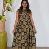 Mustard ajrakh camel printed cotton kurti (sleeve attached)