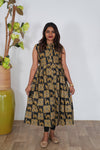 Mustard ajrakh camel printed cotton kurti (sleeve attached)
