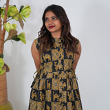 Mustard ajrakh camel printed cotton kurti (sleeve attached)