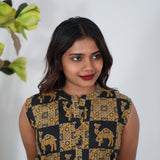 Mustard ajrakh camel printed cotton kurti (sleeve attached)