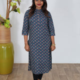 Navy blue roses cotton kurti