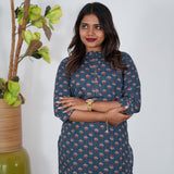 Navy blue roses cotton kurti