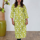 Lime green floral pintex cotton kurti