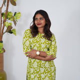 Lime green floral pintex cotton kurti