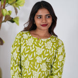 Lime green floral pintex cotton kurti