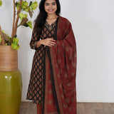 Black ajrakh cotton suit set