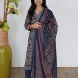 Navy blue hibiscus cotton suit set