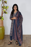 Navy blue hibiscus cotton suit set