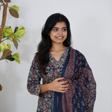 Navy blue hibiscus cotton suit set