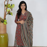 Deep maroon ajrakh cotton suit set