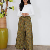 Mustard with green floral printed cotton palazzo