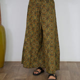 Mustard with green floral printed cotton palazzo