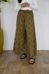 Mustard with green floral printed cotton palazzo