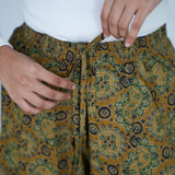 Mustard with green floral printed cotton palazzo
