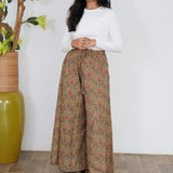 Mustard with red floral printed cotton palazzo