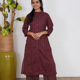 Maroon geometric cotton co-ord set