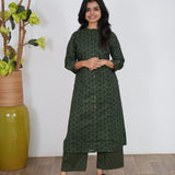 Bottle green geometric cotton co-ord set