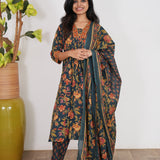 Navy blue floral cotton suit set