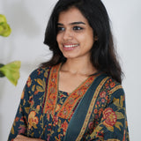 Navy blue floral cotton suit set