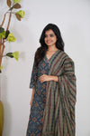Indigo ajrakh cotton suit set