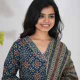 Indigo ajrakh cotton suit set