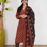 Maroon ajrakh cotton suit set