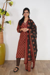 Maroon ajrakh cotton suit set