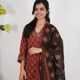 Maroon ajrakh cotton suit set