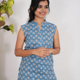 Blue marigold cotton short kurti (attached sleeves)