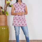 White with magenta cotton short kurti (attached sleeves)