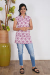 White with magenta cotton short kurti (attached sleeves)