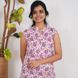 White with magenta cotton short kurti (attached sleeves)