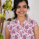 White with magenta cotton short kurti (attached sleeves)