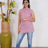 Cherry blossom cotton short kurti (attached sleeves)
