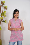 Cherry blossom cotton short kurti (attached sleeves)